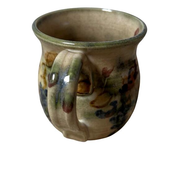 VINTAGE CLOUDS FOLSOM STUDIO Pottery Mug Floral Signed Hand Thrown Earth Tones - Picture 4 of 9